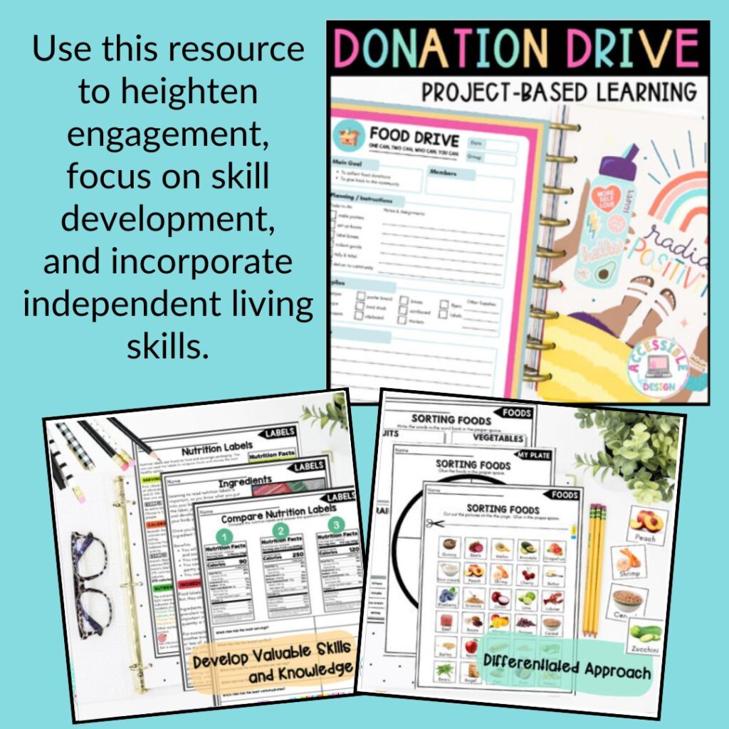 Project-based learning and service learning options through a donation drive for food or clothing.
